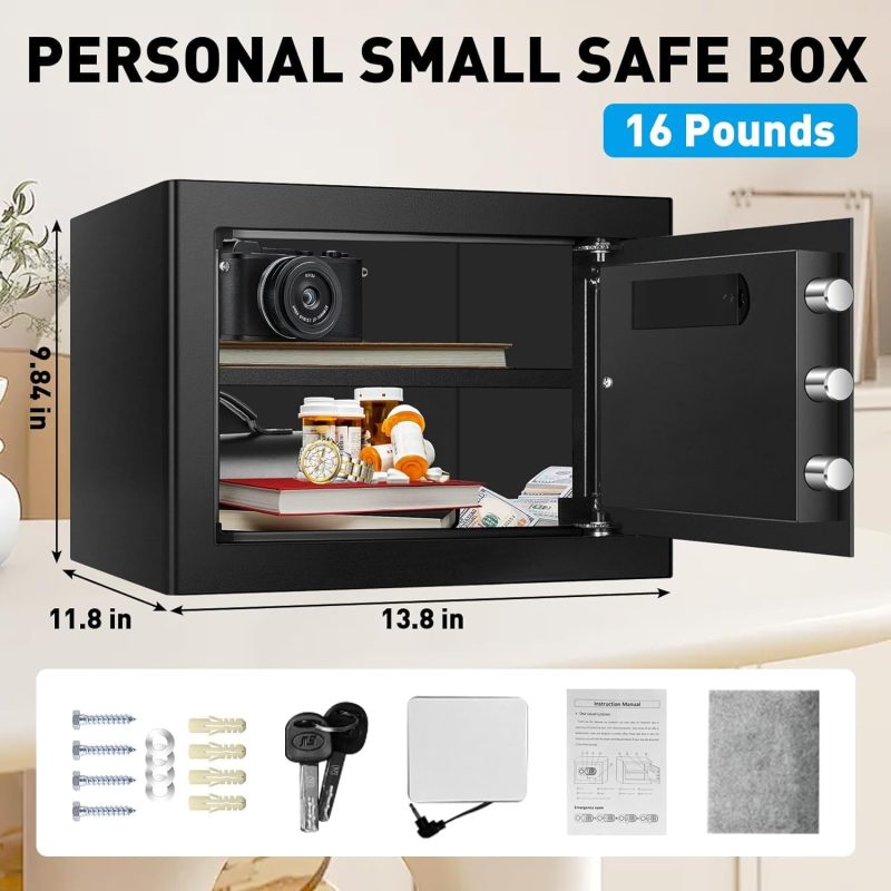 1.3 Cu Ft Home Safe Box Fireproof Waterproof Digital Security Box Steel Construction with Electronic Keypad, Removable Shelf, Hidden Key Lock, LED Light for Document Money Jewelry Valuables - Image 3