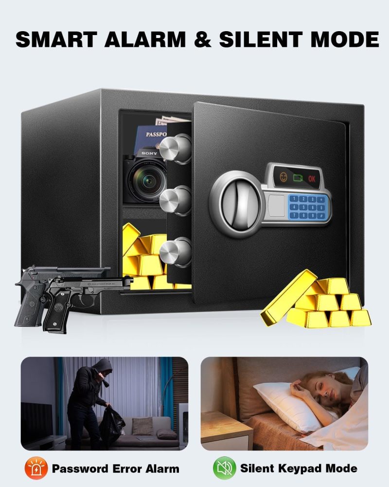 1.5 Cu Ft Safe Box Fireproof Waterproof for Home -Personal Steel Safety Box with Electronic Digital Keypad, Sensor Light, Removable Shelf, Security Box with Combination Lock - Image 7