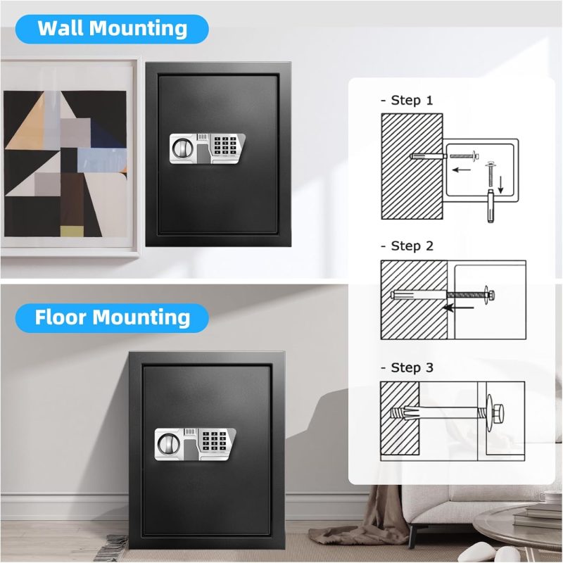 TOTOY Safe 3.0 Cu Ft Safe Box with LED Sensor Light, Fireproof Safe for Home Documents with Keys and Digital Keypad, Type-C External Power Supply Interface Lock Box for Money Jewelry Valuables - Image 7