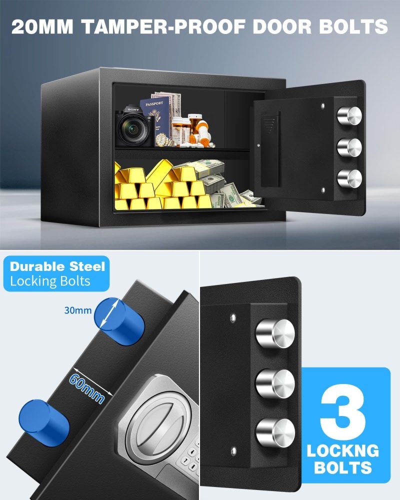 1.2 Cu Ft Safe Box for Home Documents -Steel Electronic Digital Safety Box Personal Security Lock Box with LED Sensor Light External Power Compartment for Office Money Jewelry Valuables - Image 3