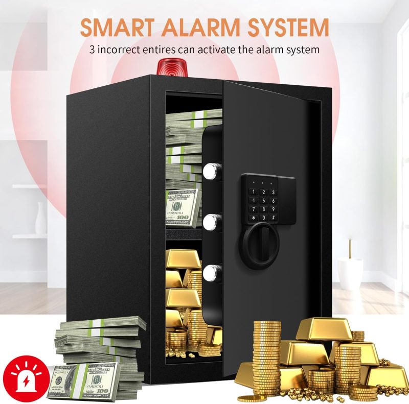2.8 Cu Ft Safe Box For Home Documents -Steel Electronic Digital Safety Box for Office Money Jewelry Valuables, Personal Security Lock Box with Sensor Light, Removable Shelf, Mute Function - Image 2