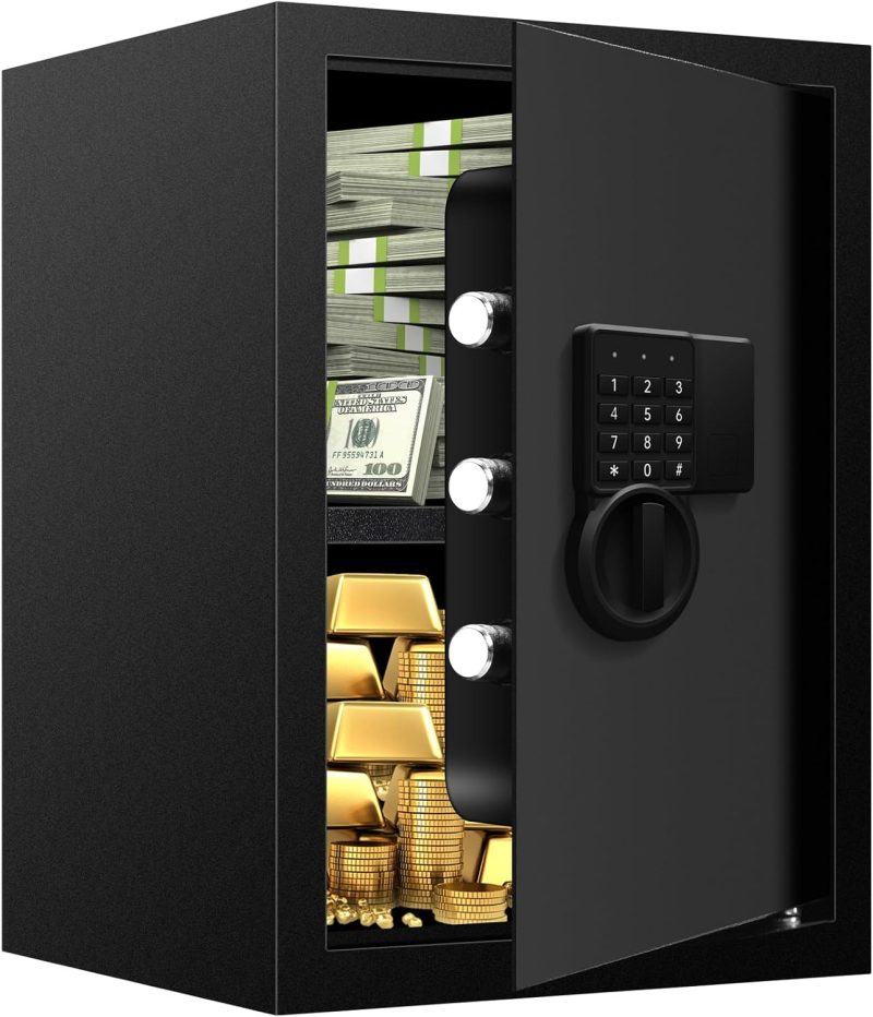 2.8 Cu Ft Safe Box For Home Documents -Steel Electronic Digital Safety Box for Office Money Jewelry Valuables, Personal Security Lock Box with Sensor Light, Removable Shelf, Mute Function