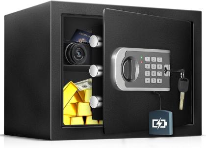 1.2 Cub Small Home Safe box Fireproof Waterproof, Security Safe and Lock Box with Dual Alarm System for Money Cash Valuables Document, Keyboard Silent Mode, Black