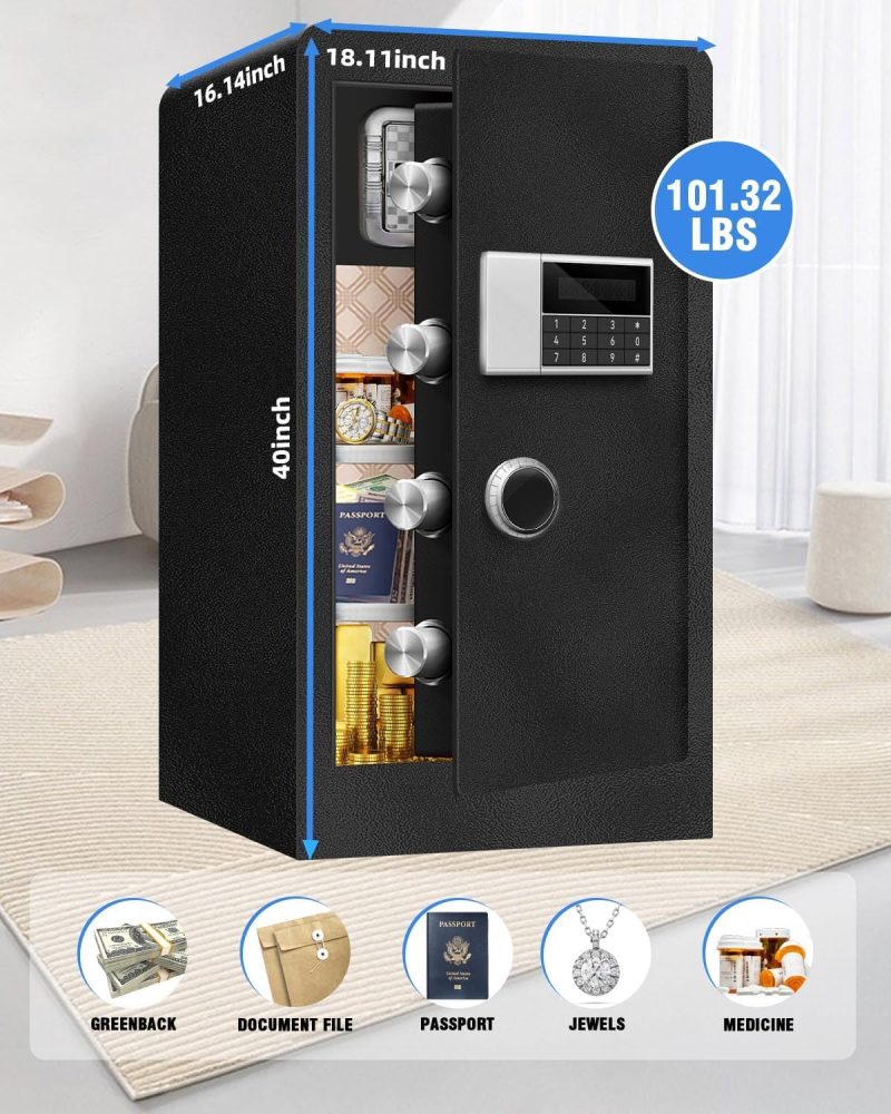 Large Fireproof Waterproof Safe Box for Home Office Documents- 9.0 Cu Ft Heavy Duty Steel LCD Display Digital Security Safe Box with LED Light, Removable Shelf for Money Jewelry Valuables - Image 5