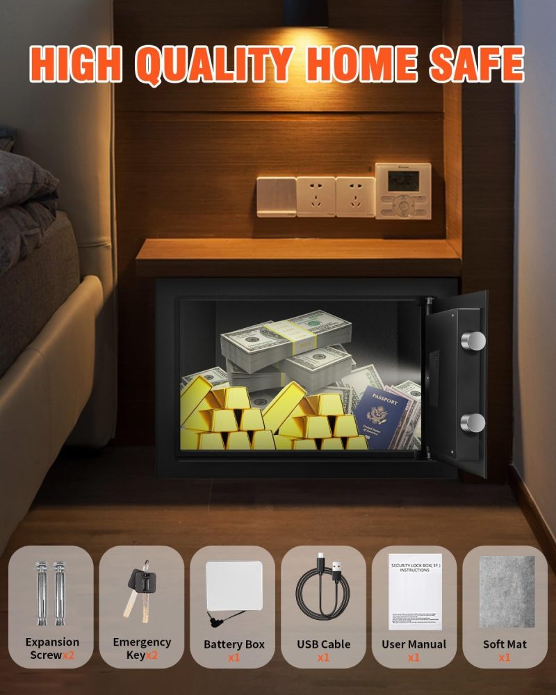 1.0 Cu Ft Small Fireproof Waterproof Safe Box for Home Use, Personal Safe and Lock Box with LED Sensor Light & Emergency Power Outlet for Money Jewelry Documents - Image 6