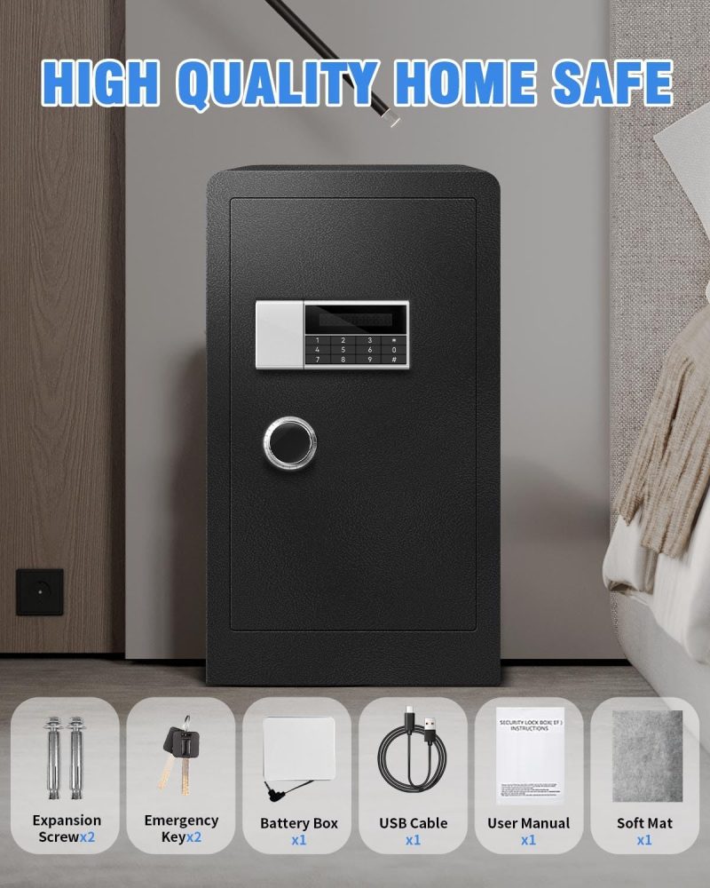 Large Fireproof Waterproof Safe Box for Home Office Documents- 9.0 Cu Ft Heavy Duty Steel LCD Display Digital Security Safe Box with LED Light, Removable Shelf for Money Jewelry Valuables - Image 7