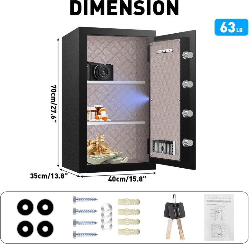 5.0 Cu ft Extra Large Home Safe Box Fireproof Waterproof, Heavy Duty Fire Proof Safes for Home Use with LCD Display, LED Lighting, Removable Shelf, Secure Office Hotel Documents Money Firearm - Image 3