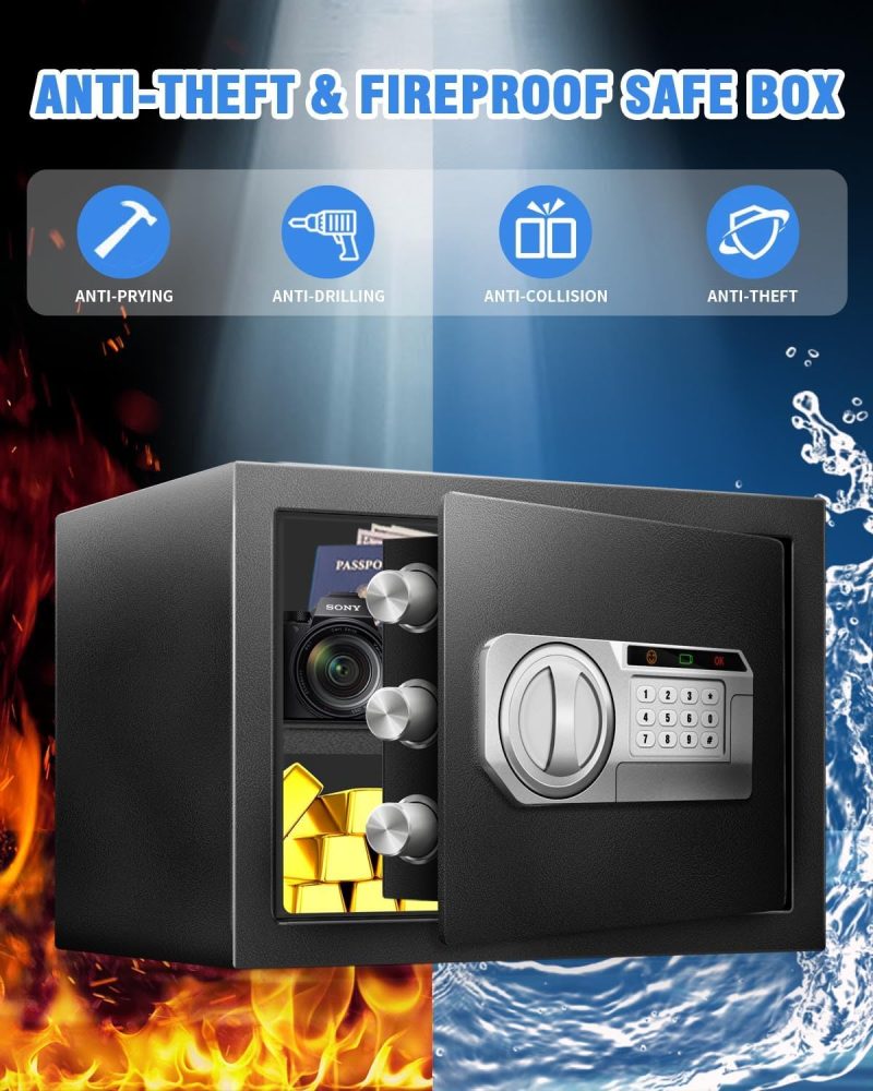 1.2 Cu Ft Safe Box for Home Documents -Steel Electronic Digital Safety Box Personal Security Lock Box with LED Sensor Light External Power Compartment for Office Money Jewelry Valuables - Image 7