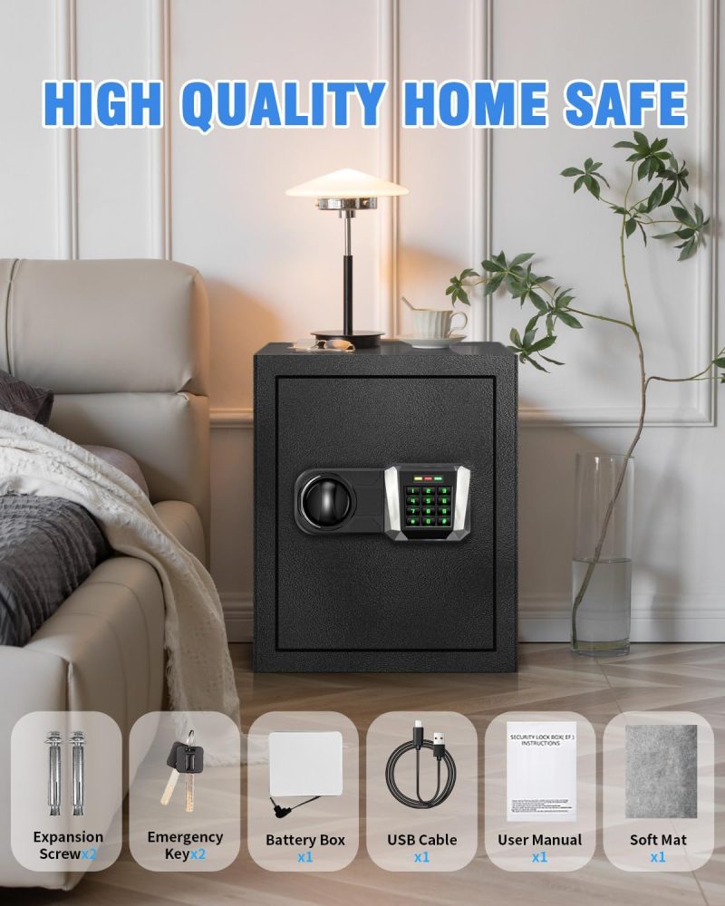 Home Safes Water and Freproof, 2.5 Cu Ft Digital Security Box Personal Lock Box with LED Sensor Light & Emergency Type-C External Charge for Money Jewelry Documents - Image 7
