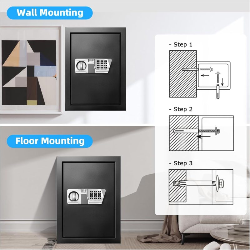 TOTOY Safe Box 2.5 Cu Ft Money Safe with LED Sensor Light, Safe for Home Documents with Keys and Digital Keypad, Type-C External Power Supply Interface Lock Box for Cash Jewelry Valuables - Image 6