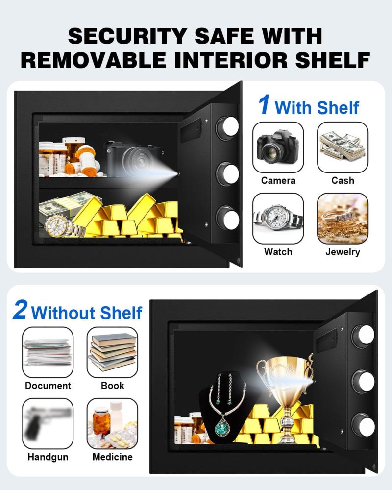 1.2 Cub Small Home Safe box Fireproof Waterproof, Security Safe and Lock Box with Dual Alarm System for Money Cash Valuables Document, Keyboard Silent Mode, Black - Image 2