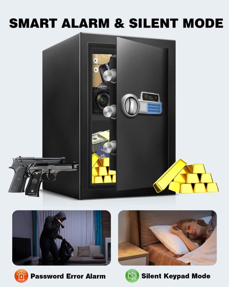 2.5 Cu Ft Safe Box Fireproof Waterproof for Home -Personal Steel Safety Box with Electronic Digital Keypad, Sensor Light, Removable Shelf, Security Box - Image 8