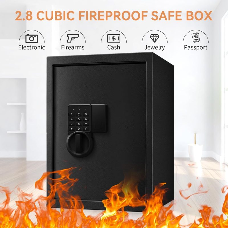2.8 Cu Ft Safe Box For Home Documents -Steel Electronic Digital Safety Box for Office Money Jewelry Valuables, Personal Security Lock Box with Sensor Light, Removable Shelf, Mute Function - Image 7