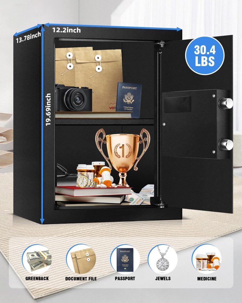 2.8 Cu Ft Fire Proof Safe for Home Documents, Digital Security Safe Box with LED Sensor Light & Emergency USB-C Cable, Removable Shelf for Money Jewelry Valuables - Image 2