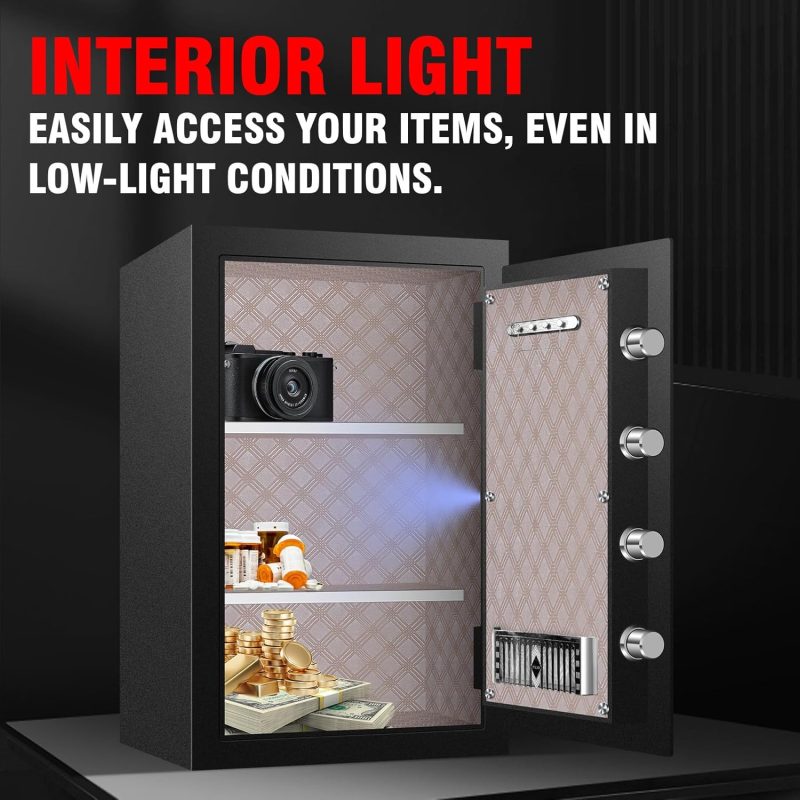 Heavy Duty Home Safe Box Fireproof Waterproof, Anti-Theft Digital Security Box with LCD Display, LED Lighting, Removable Shelf for Office Hotel Documents Money Firearm - Image 8
