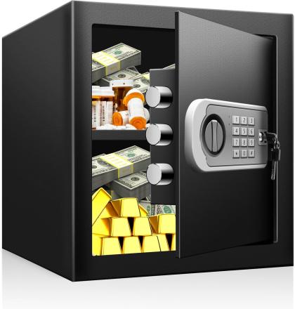 Safe Box Fireproof Waterproof, 1.6 Cu Ft Personal Safe with Digital Keypad, Safety Box for Home with Dual Alarm System for Money Cash Valuables Document, Keyboard Silent Mode, Black