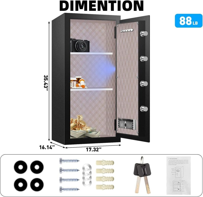 8.7 Cu Ft Heavy Duty Home Safe Box Fireproof Waterproof, Anti-Theft Digital Security Box with LCD Display, LED Lighting, Removable Shelf for Office Hotel Documents Money Firearm - Image 3