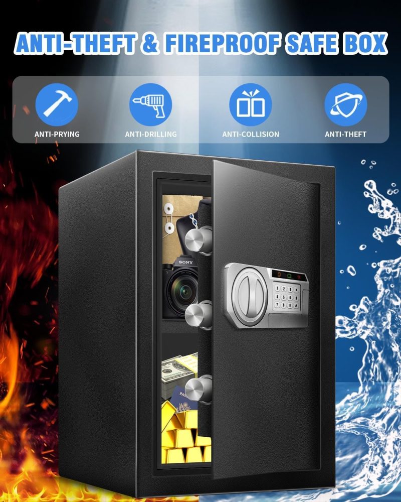 2.5 Cu Ft Safe Box for Home Documents -Steel Electronic Digital Safety Box Personal Security Lock Box with LED Sensor Light External Power Compartment for Office Money Jewelry Valuables - Image 6