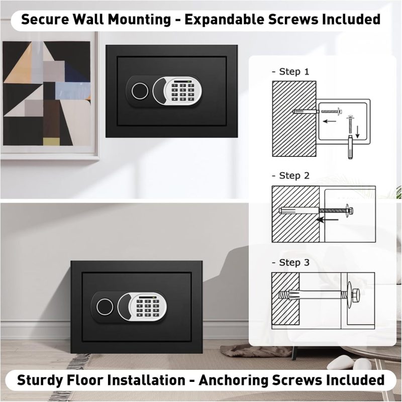1.3 Cu Ft Home Safe Box Fireproof Waterproof Digital Security Box Steel Construction with Electronic Keypad, Removable Shelf, Hidden Key Lock, LED Light for Document Money Jewelry Valuables - Image 8
