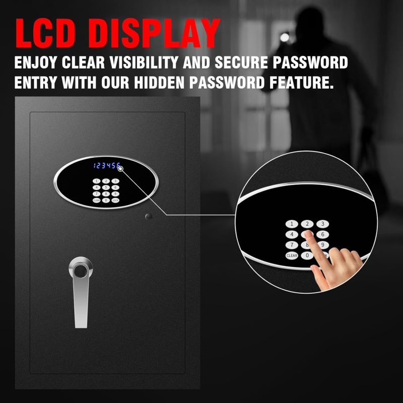 Heavy Duty Home Safe Box Fireproof Waterproof, Anti-Theft Digital Security Box with LCD Display, LED Lighting, Removable Shelf for Office Hotel Documents Money Firearm - Image 5