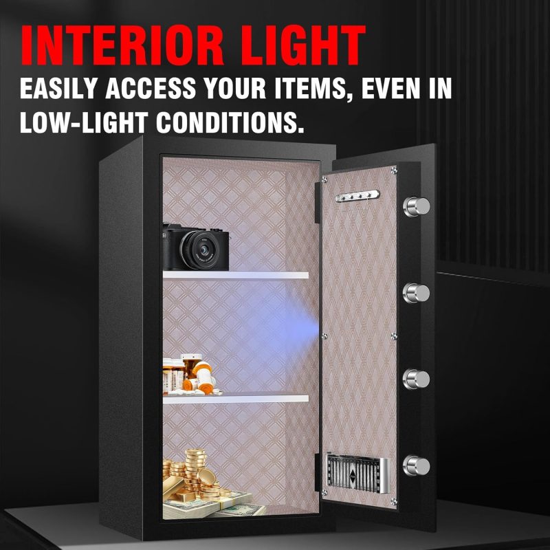 9.1 Cu ft Extra Large Heavy Duty Home Safe Box Fireproof Waterproof, Anti-Theft Digital Security Box with LCD Display, Removable Shelf, Fire Proof Safe Boxes for Home Office Hotel Valuables - Image 7
