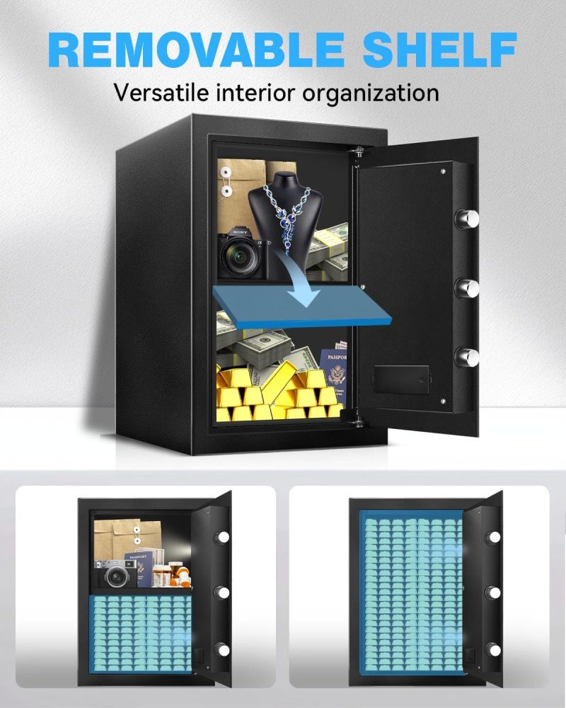 2.5 Cu Ft Safe Box Fireproof Waterproof for Home -Personal Steel Safety Box with Electronic Digital Keypad, Sensor Light, Removable Shelf, Security Box - Image 6