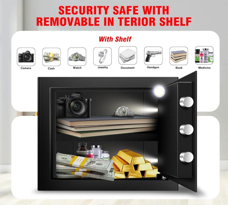 Safe Box Home Safe Small Safe 1.2 Cu Ft Document Safe with Digital Keypad Sensor Light Keys for Hotel Office Money Documents - Image 5