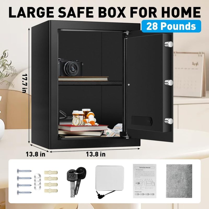 2.4 Cu Ft Home Safe Box Fireproof Waterproof Digital Security Box Steel Construction with Electronic Keypad, Removable Shelf, Hidden Key Lock, LED Light for Document Money Jewelry Valuables - Image 3