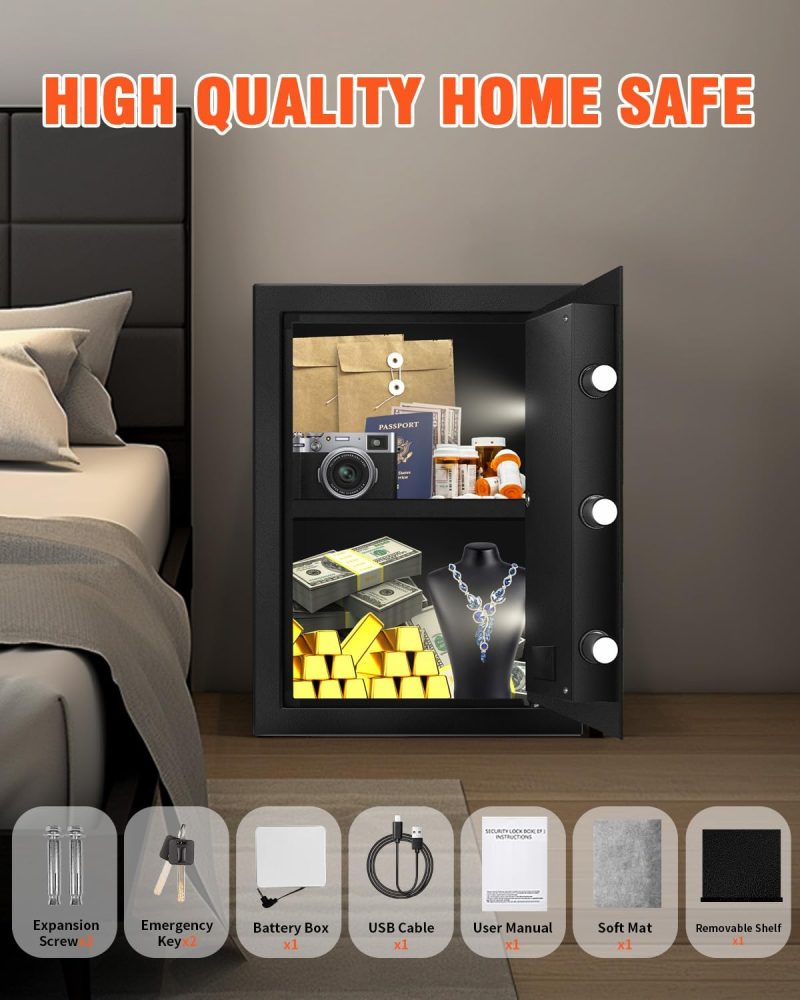 2.8 Cu Ft Fire Proof Safe for Home Documents, Digital Security Safe Box with LED Sensor Light & Emergency USB-C Cable, Removable Shelf for Money Jewelry Valuables - Image 4