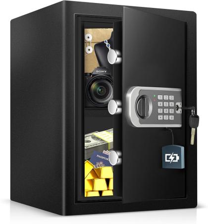 Safe Box Fireproof Waterproof, 2.4 Cu Ft Steel Safe with Digital Keypad, Security Safe Box for Home with Dual Alarm System for Money Cash Valuables Document, Keyboard Silent Mode, Black