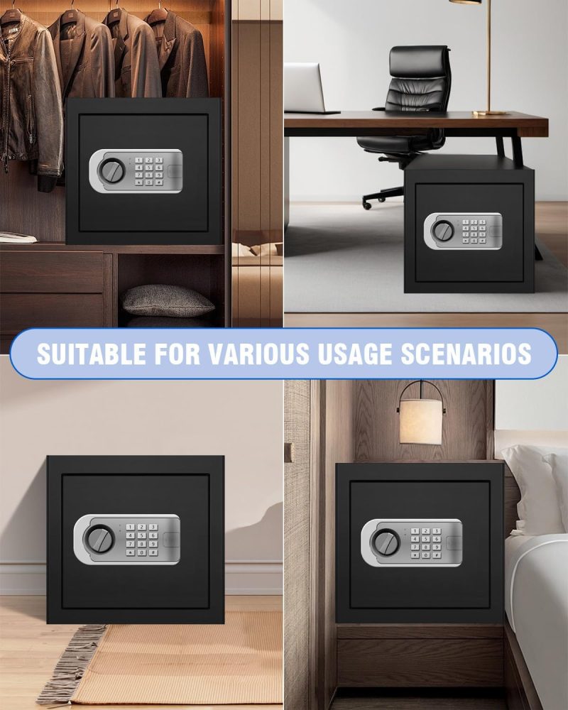 Safe Box Fireproof Waterproof, 1.6 Cu Ft Personal Safe with Digital Keypad, Safety Box for Home with Dual Alarm System for Money Cash Valuables Document, Keyboard Silent Mode, Black - Image 8