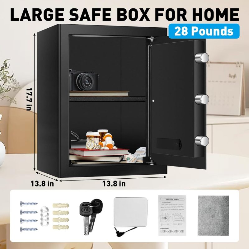 2.4 Cub Fireproof Safe Box for Home Documents Use, Home Safes Fireproof Waterproof with Digital Combination Lock, Fire Proof Safe with Removable Shelf, Sensor Light - Image 3
