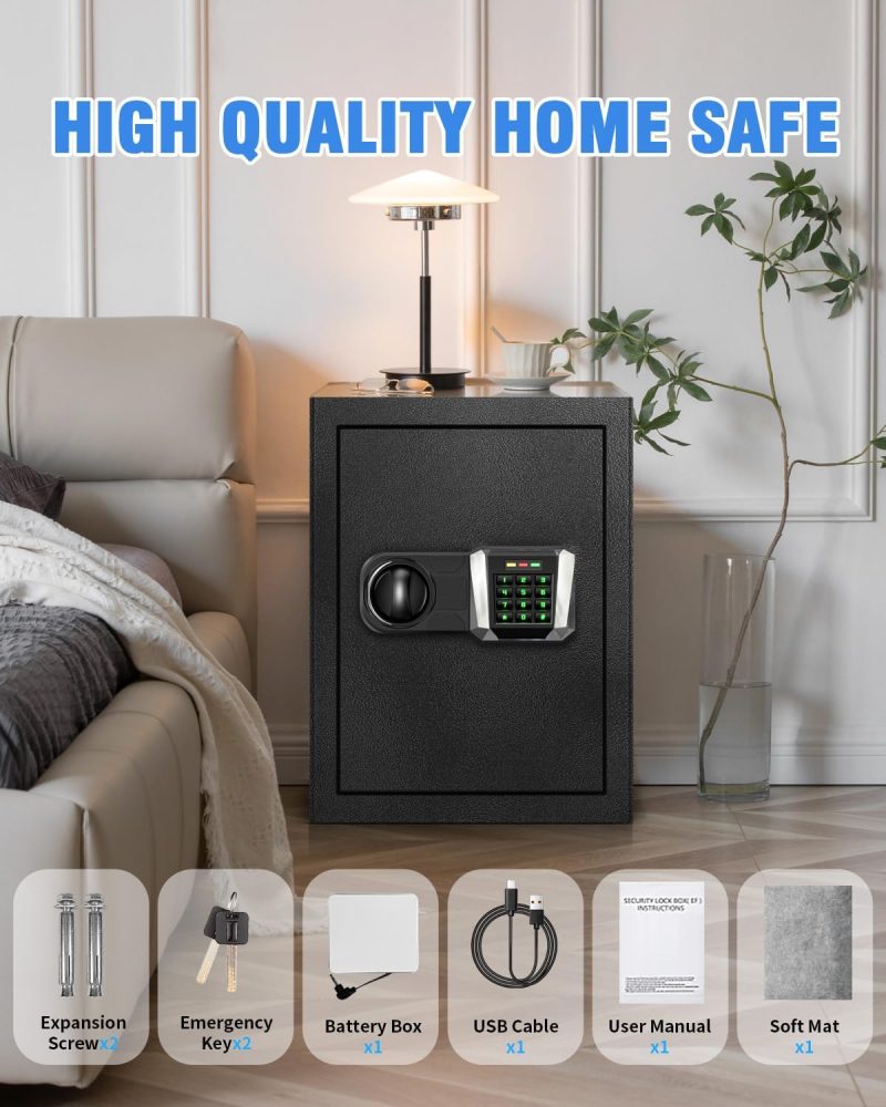Fireproof Waterproof Safe Box for Home Documents, 3.0 Cu Ft Digital Security Safe Box with LED Sensor Light & Emergency USB-C Cable, Removable Shelf for Money Jewelry Valuables - Image 9