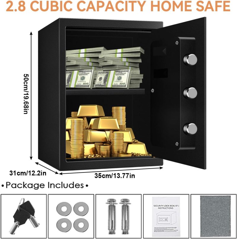 2.8 Cu Ft Safe Box For Home Documents -Steel Electronic Digital Safety Box for Office Money Jewelry Valuables, Personal Security Lock Box with Sensor Light, Removable Shelf, Mute Function - Image 6