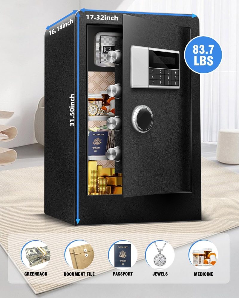 7.0 Cu Ft Large Fireproof Waterproof Safe Box for Home Office Documents-Heavy Duty Steel LCD Display Digital Security Safe Box with LED Light, Removable Shelf for Money Jewelry Valuables - Image 6