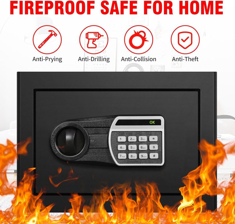 1.3 Cub Fireproof Safe Box for Home Use, Home Safe Fireproof Waterproof with Digital Combination Lock, Personal Fire Safe Box for Money Handgun Jewelry Document - Image 2