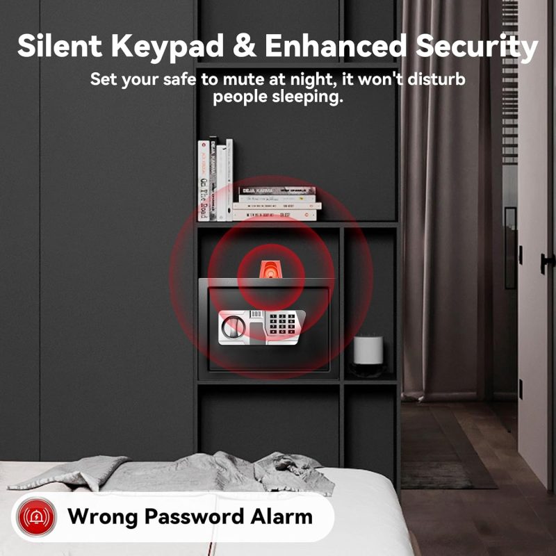 TOTOY Small Safe Box 1.5 Cu Ft Home Safe with LED Sensor Light, Safe for Home Documents with Keys and Digital Keypad, Hidden Key Lock Box for Cash Jewelry Valuables - Image 8