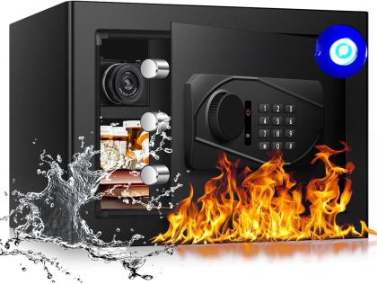 1.3 Cu Ft Home Safe Box Fireproof Waterproof Digital Security Box Steel Construction with Electronic Keypad, Removable Shelf, Hidden Key Lock, LED Light for Document Money Jewelry Valuables
