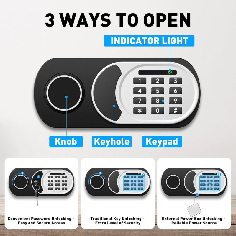 1.3 Cu Ft Home Safe Box Fireproof Waterproof Digital Security Box Steel Construction with Electronic Keypad, Removable Shelf, Hidden Key Lock, LED Light for Document Money Jewelry Valuables - Image 4