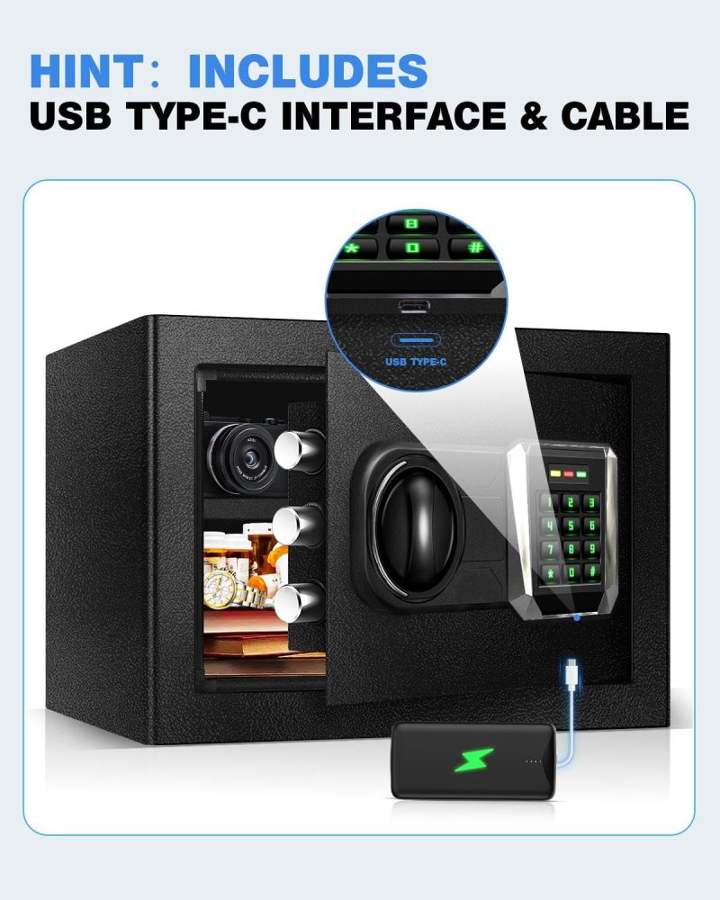 Fireproof Waterproof Safe Box for Home Use,1.3 Cu Ft Small Personal Security Lock Box with LED Sensor Light & Emergency Type-C External Charge for Money Jewelry Documents - Image 3
