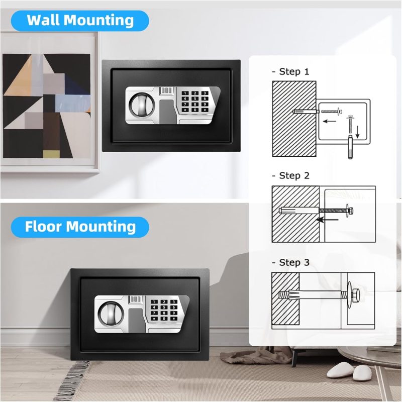 TOTOY Safe 1.0 Cu Ft Money Safe Box for Home with LED Sensor Light, Small Safe for Home Documents with Keys and Digital Keypad, Hidden Key Lock Box for Money Jewelry Valuables - Image 6