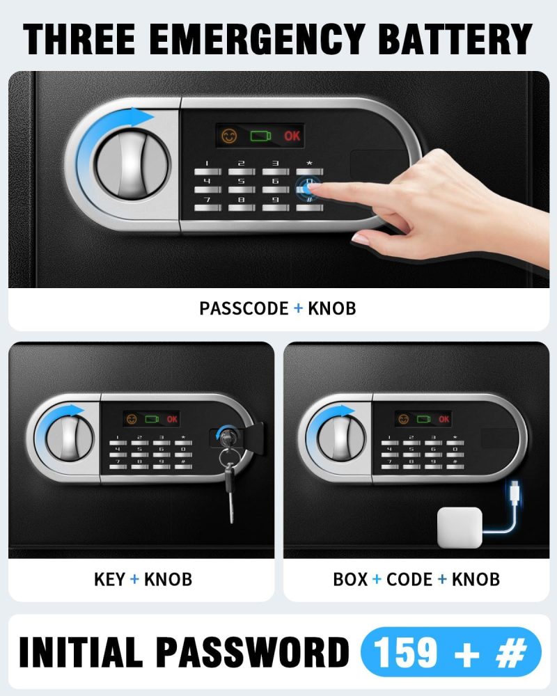 1.2 Cu Ft Safe Box for Home Steel Electronic Digital Safety Box Personal Security Lock Box with LED Sensor Light & Emergency Type-C External Charge for Money Jewelry Documents - Image 2