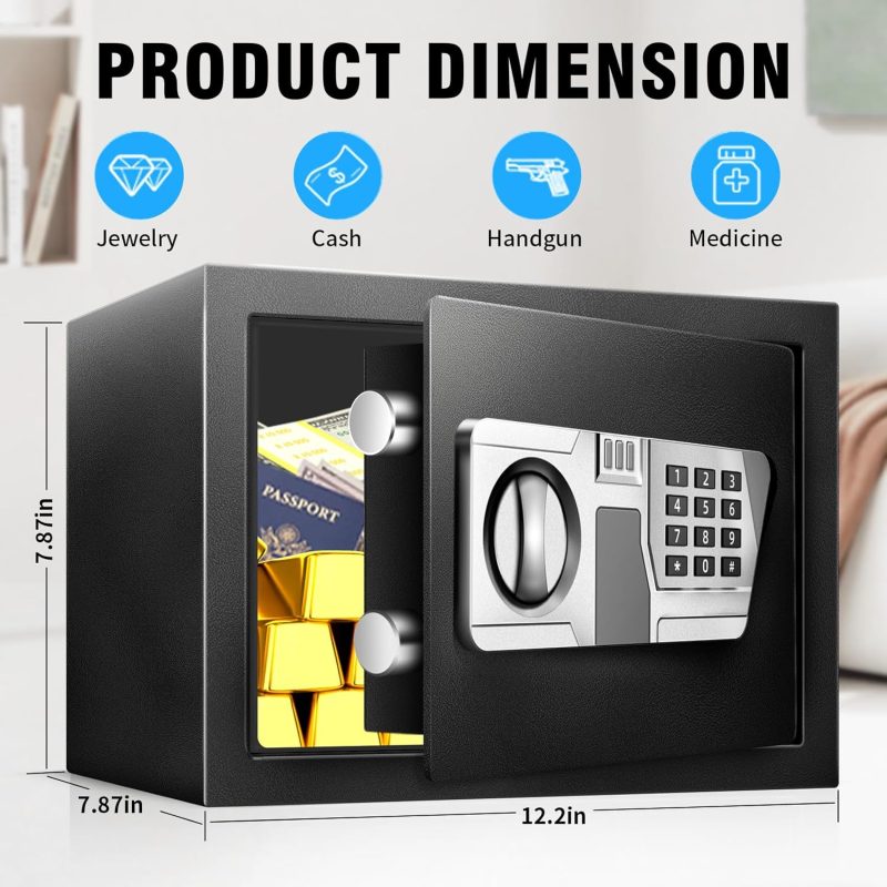 TOTOY Safe 1.0 Cu Ft Money Safe Box for Home with LED Sensor Light, Small Safe for Home Documents with Keys and Digital Keypad, Hidden Key Lock Box for Money Jewelry Valuables - Image 5