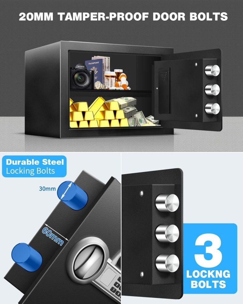 1.5 Cu Ft Safe Box Fireproof Waterproof for Home -Personal Steel Safety Box with Electronic Digital Keypad, Sensor Light, Removable Shelf, Security Box with Combination Lock - Image 3