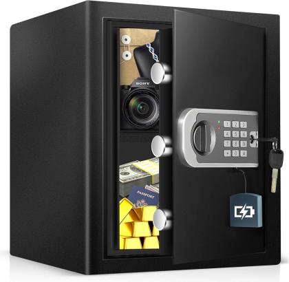 Safe Box Fireproof Waterproof, 1.8 Cu Ft Steel Safe with Digital Keypad, Security Safe Box for Home with Dual Alarm System for Money Cash Valuables Document, Keyboard Silent Mode, Black