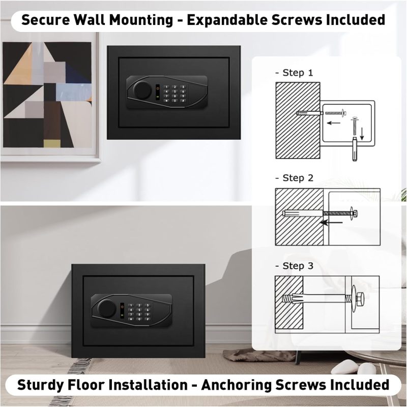 1.3 Cu Ft Home Safe Box Fireproof Waterproof Digital Security Box Steel Construction with Electronic Keypad, Removable Shelf, Hidden Key Lock, LED Light for Document Money Jewelry Valuables - Image 8