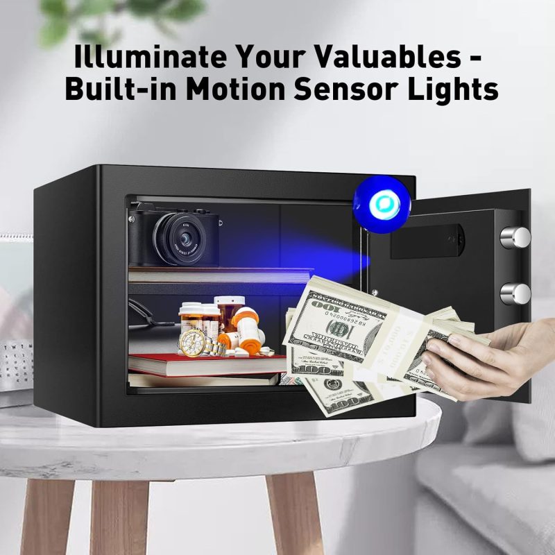 1.3 Cu Ft Home Safe Box Fireproof Waterproof Digital Security Box Steel Construction with Electronic Keypad, Removable Shelf, Hidden Key Lock, LED Light for Document Money Jewelry Valuables - Image 7