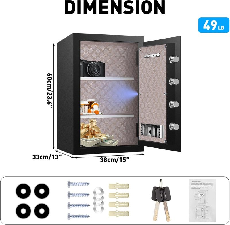 Heavy Duty Home Safe Box Fireproof Waterproof, Anti-Theft Digital Security Box with LCD Display, LED Lighting, Removable Shelf for Office Hotel Documents Money Firearm - Image 3