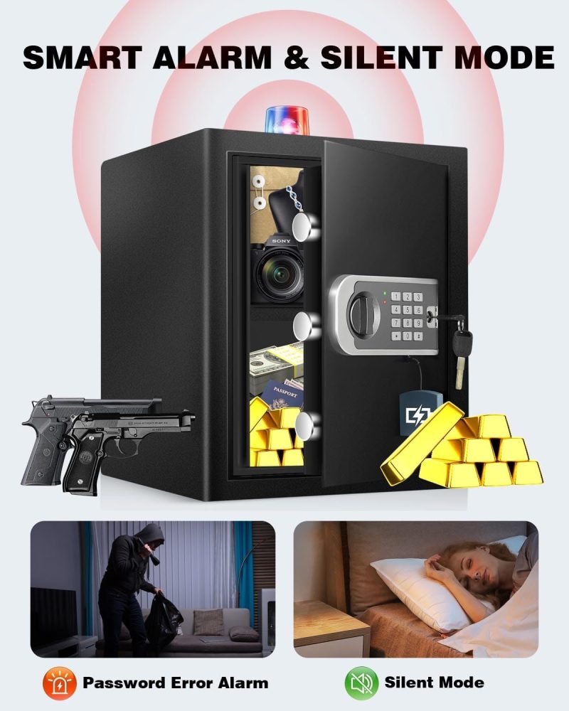 Safe Box Fireproof Waterproof, 1.8 Cu Ft Steel Safe with Digital Keypad, Security Safe Box for Home with Dual Alarm System for Money Cash Valuables Document, Keyboard Silent Mode, Black - Image 4