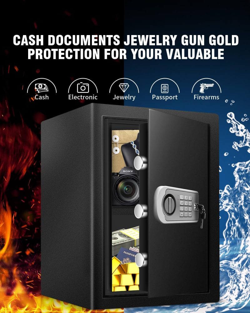 Safe Box Fireproof Waterproof, 2.4 Cu Ft Steel Safe with Digital Keypad, Security Safe Box for Home with Dual Alarm System for Money Cash Valuables Document, Keyboard Silent Mode, Black - Image 3